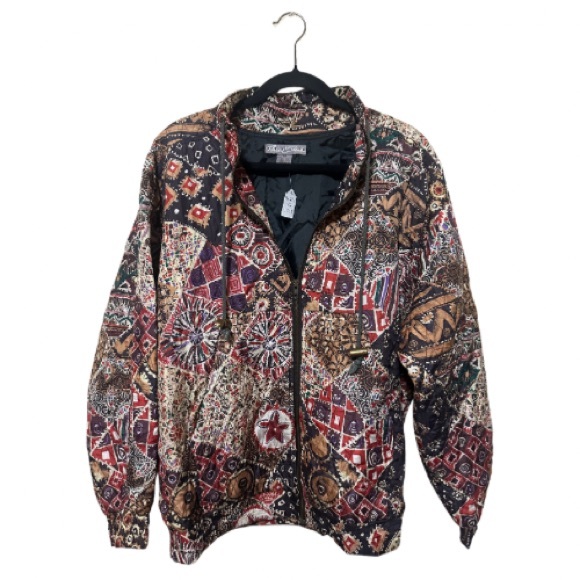 Vintage Robert Stock 100% Silk Patchwork Jacket - Boho Tribal Statement Zip-Up - Picture 5 of 6